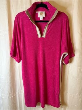 Designer Fuchsia Terry Swim Coverup with Metallic Trim